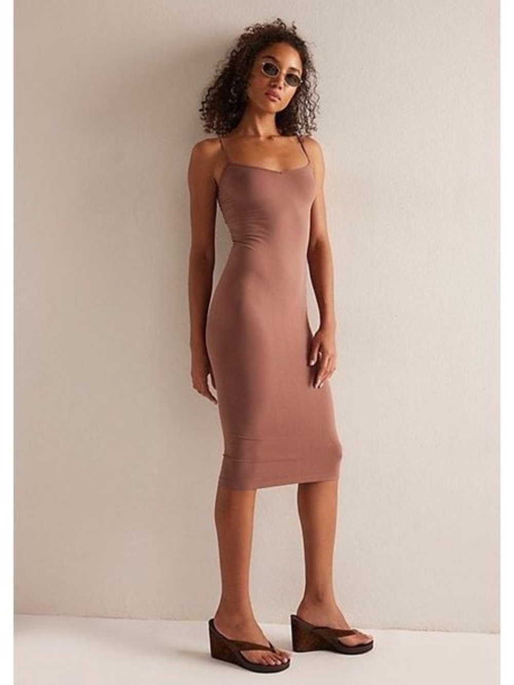 Intimately Free People Tea Length Seamless Bodycon Slip Dress Cocoa Bodycon
